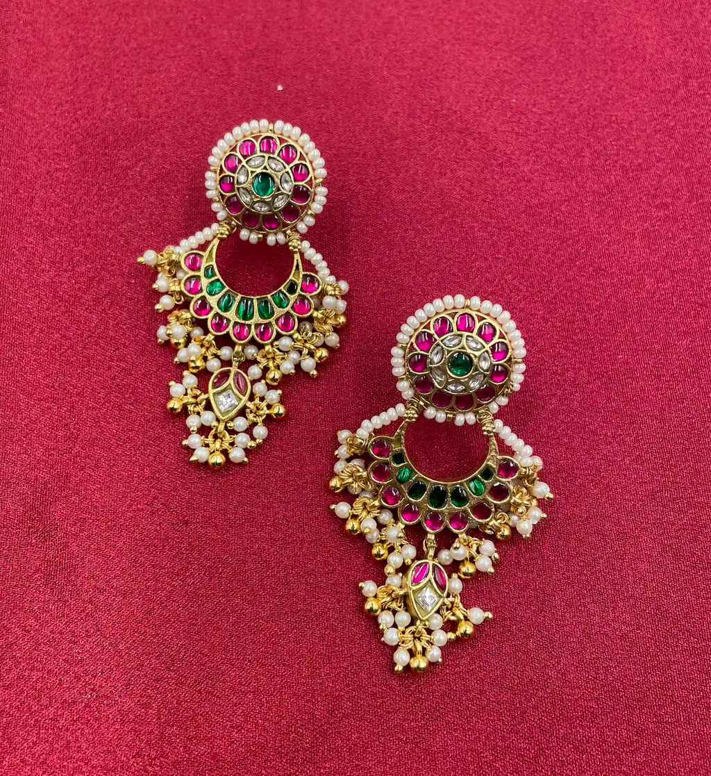 MultiColor Gold Plated Jadau kundan Earrings - PJER315