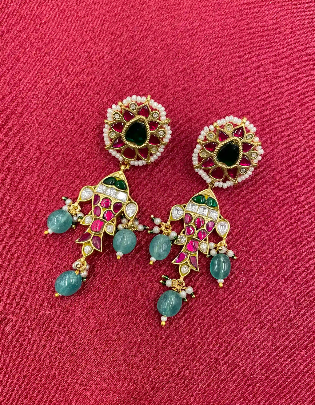MultiColor Gold Plated Jadau Kundan Earrings - PJER316