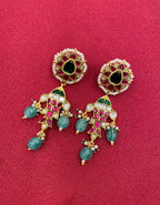 MultiColor Gold Plated Jadau Kundan Earrings - PJER316