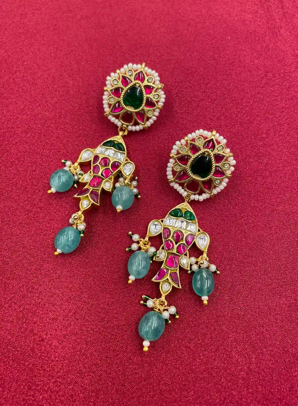 MultiColor Gold Plated Jadau Kundan Earrings - PJER316