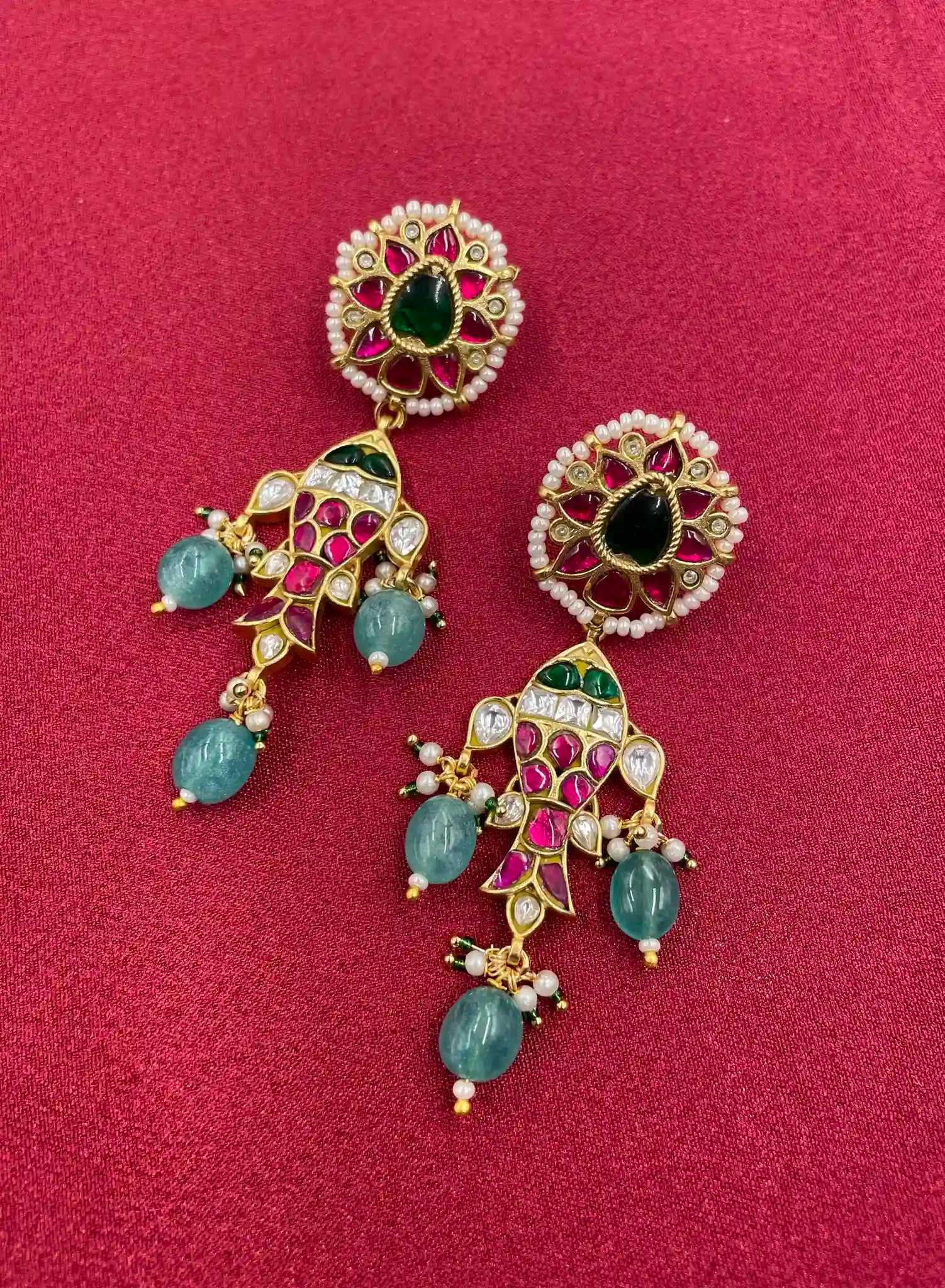 MultiColor Gold Plated Jadau Kundan Earrings - PJER316