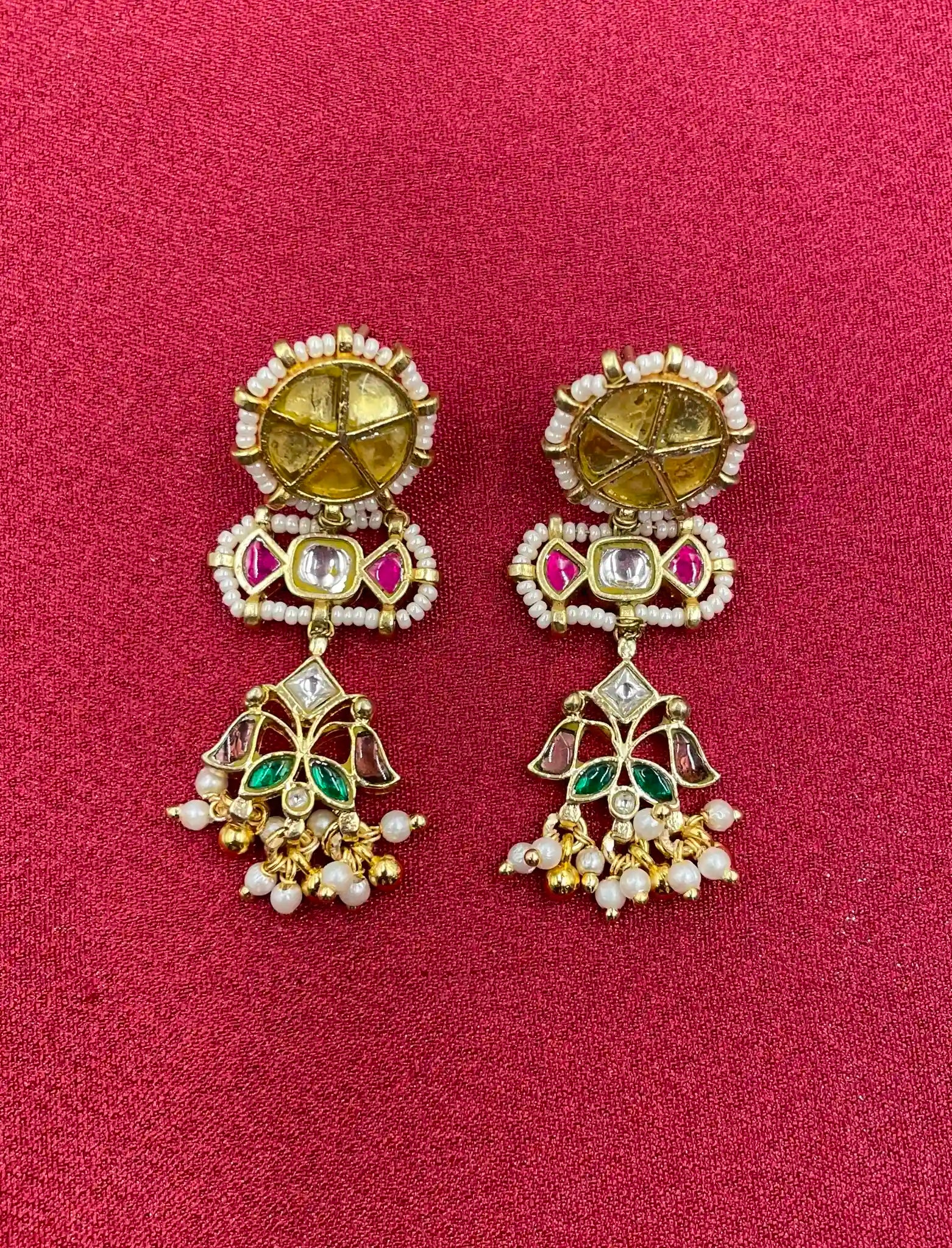 Multicolor Gold Plated Jadau Kundan  Earrings– PJER030