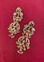 MultiColor Gold Plated Jadau Kundan Earrings  - PJER317