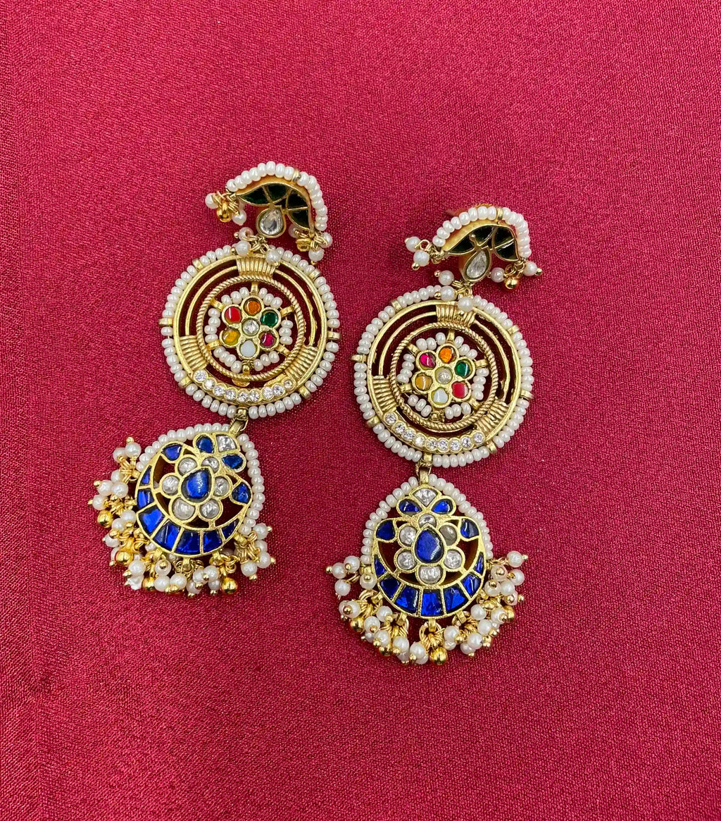 MultiColor Gold Plated Jadau Kundan Earrings - PJER318