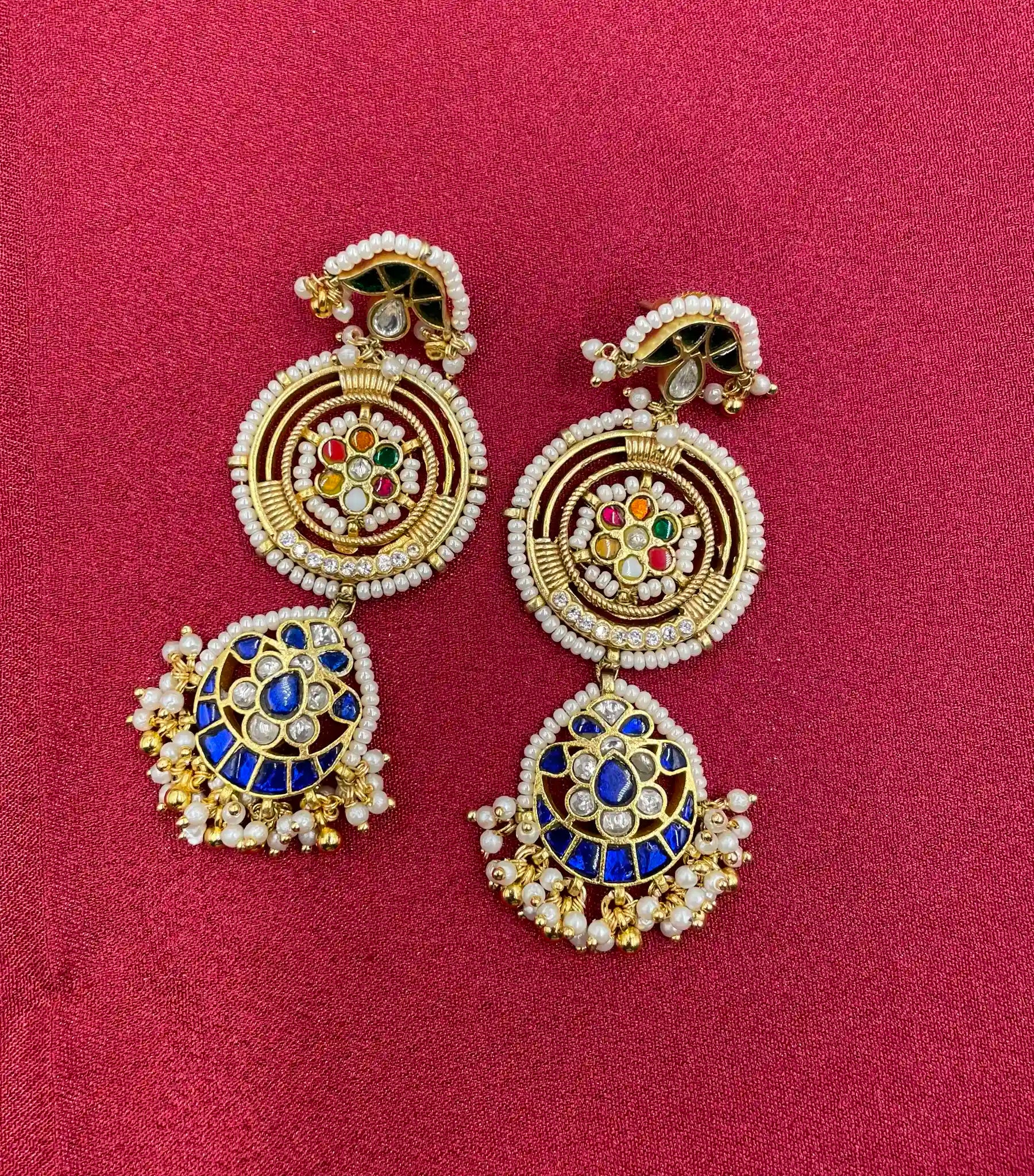 MultiColor Gold Plated Jadau Kundan Earrings - PJER318