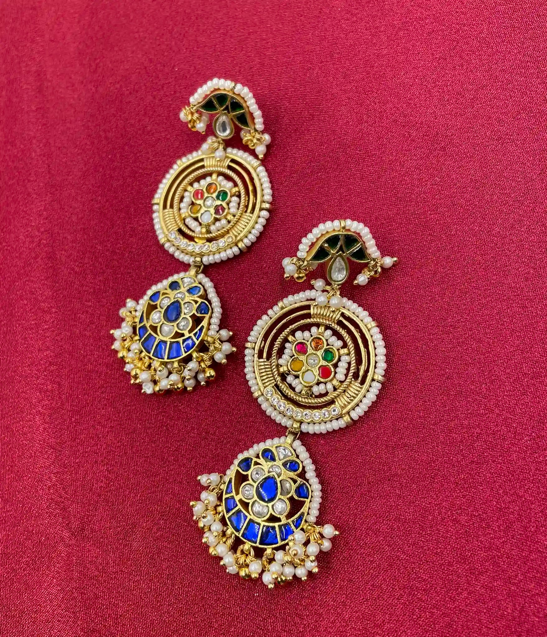 MultiColor Gold Plated Jadau Kundan Earrings - PJER318