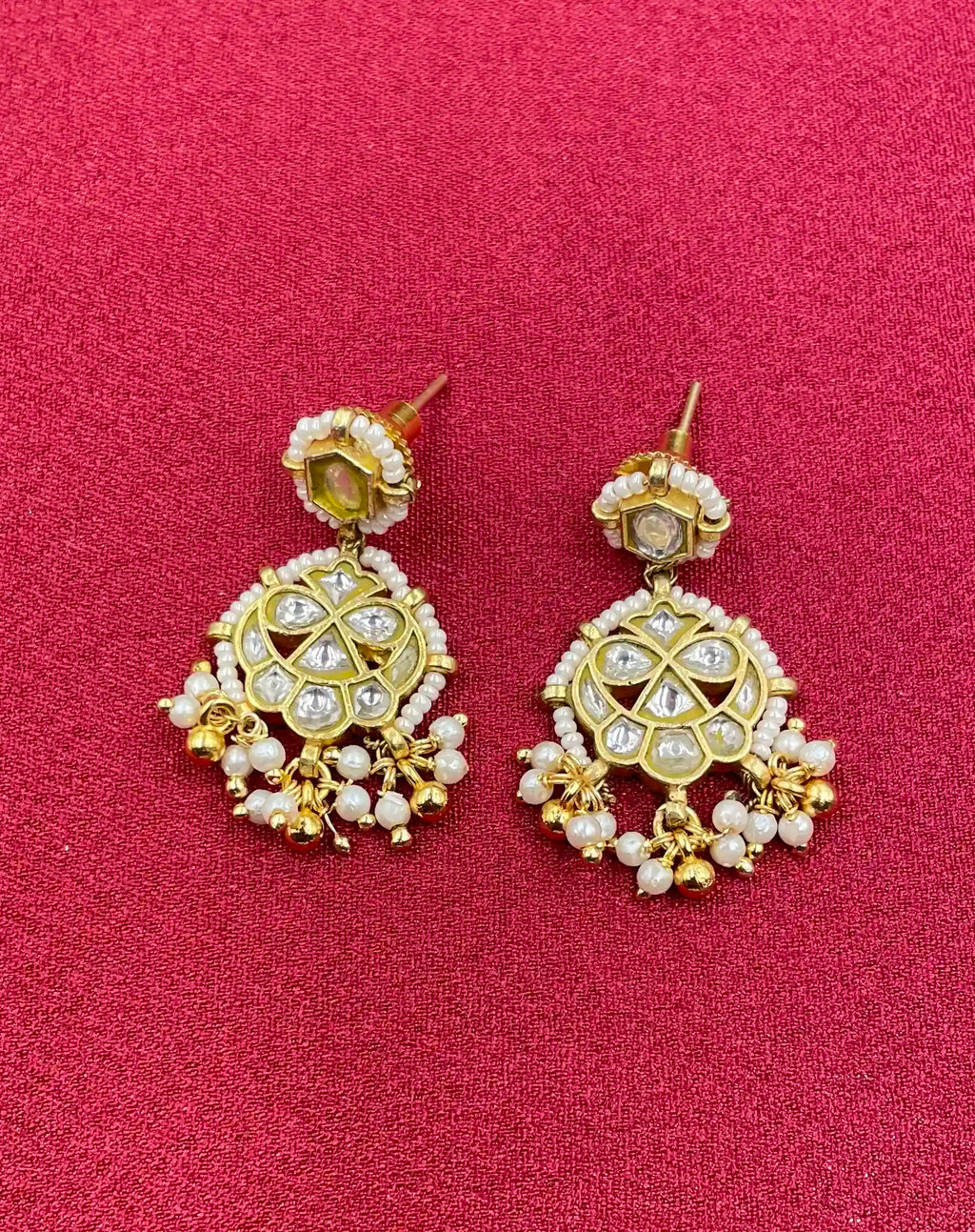 Whitecolor Gold Plated Jadau Kundan  Earrings– PJER320
