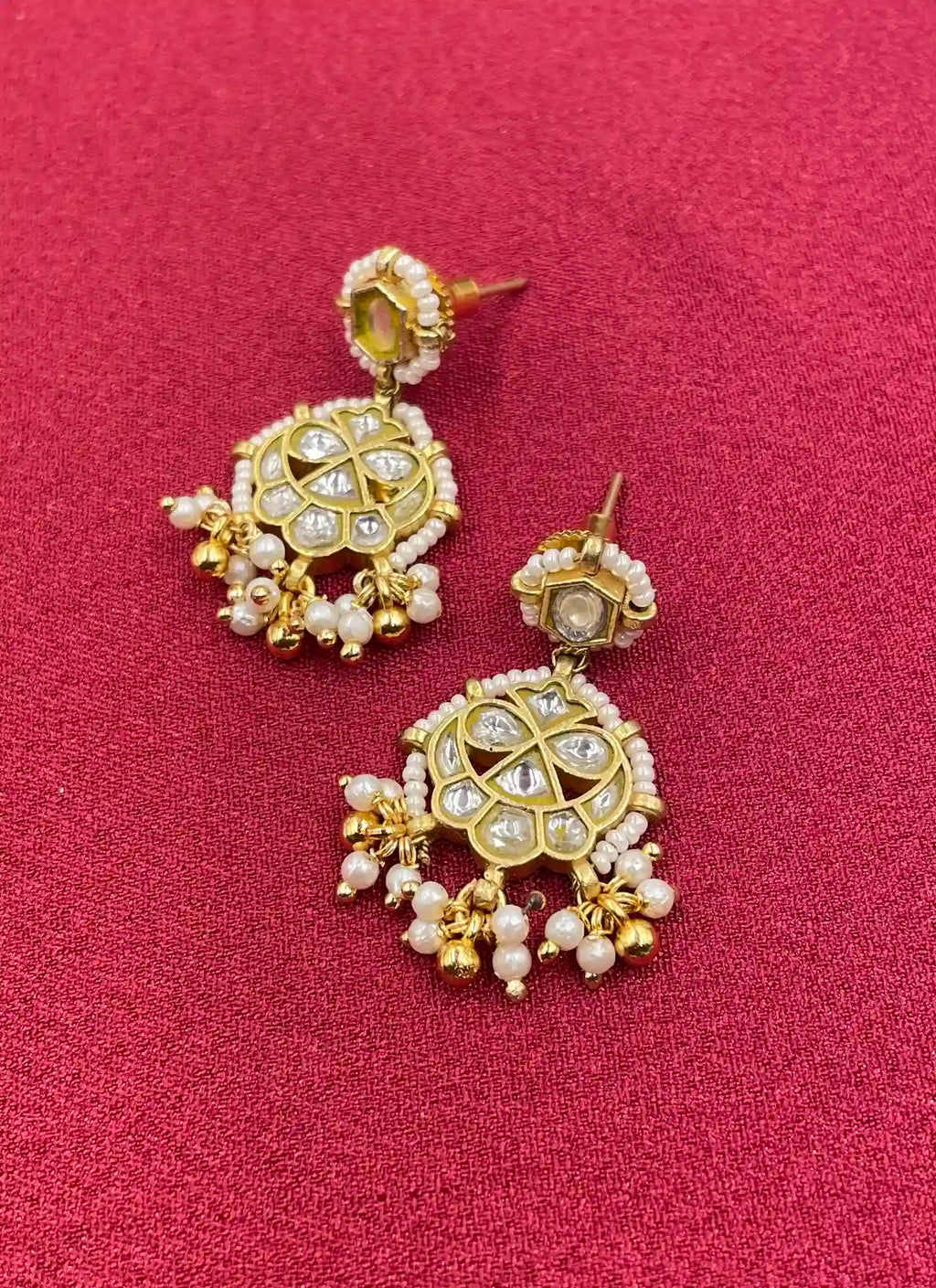 Whitecolor Gold Plated Jadau Kundan  Earrings– PJER320