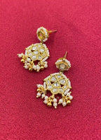 Whitecolor Gold Plated Jadau Kundan  Earrings– PJER320