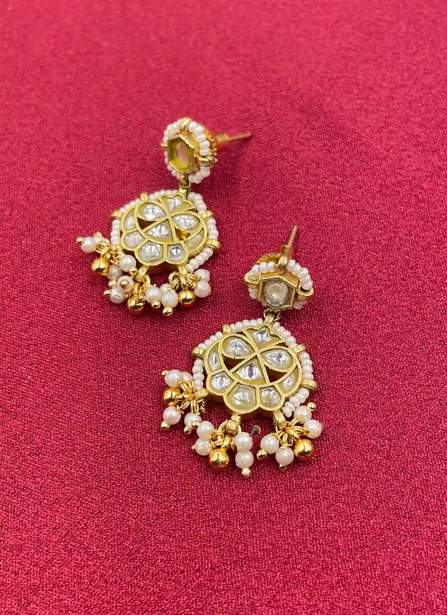 Whitecolor Gold Plated Jadau Kundan  Earrings– PJER320