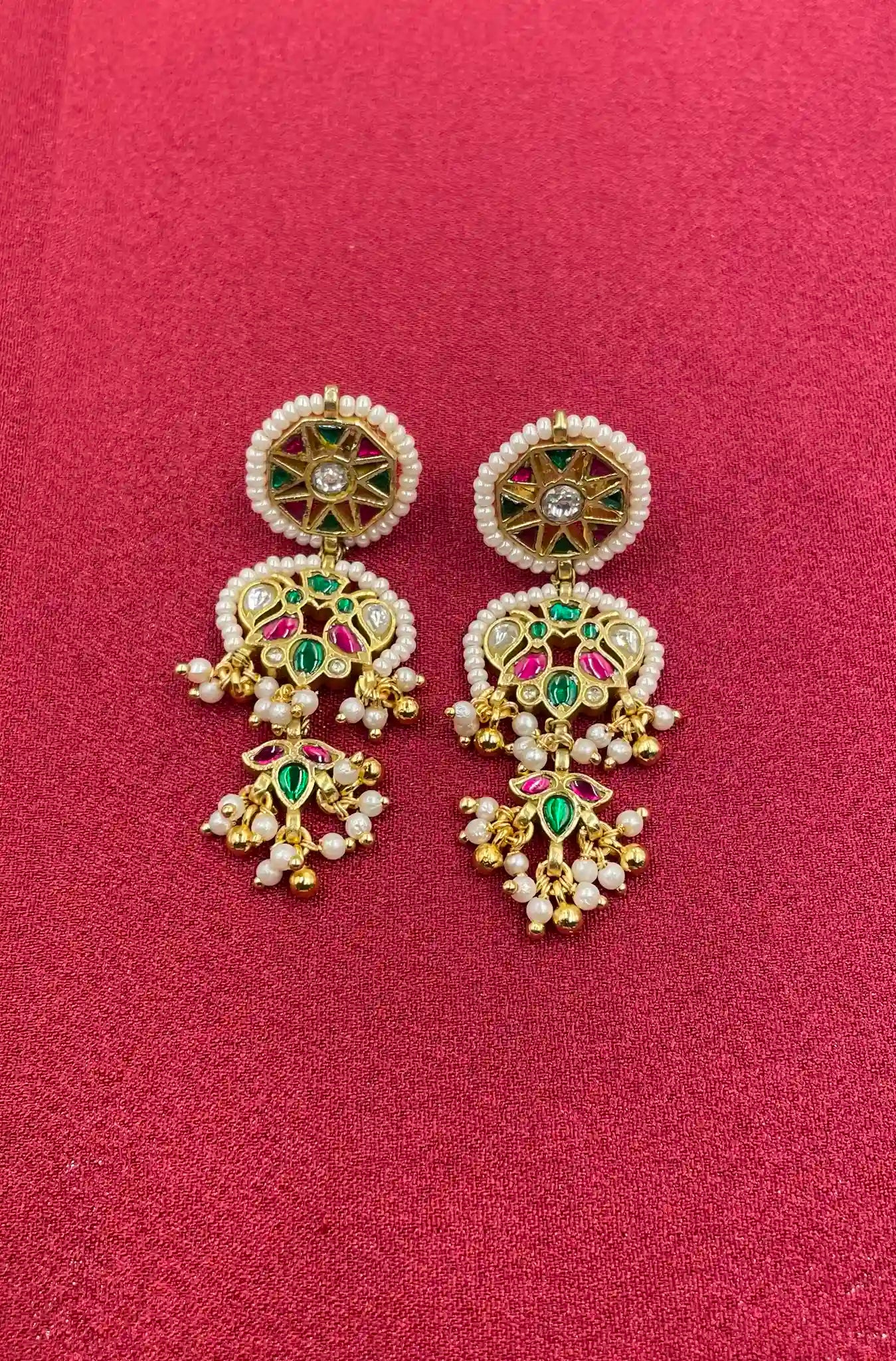 Multicolor Gold Plated Jadau Kundan  Earrings– PJER321