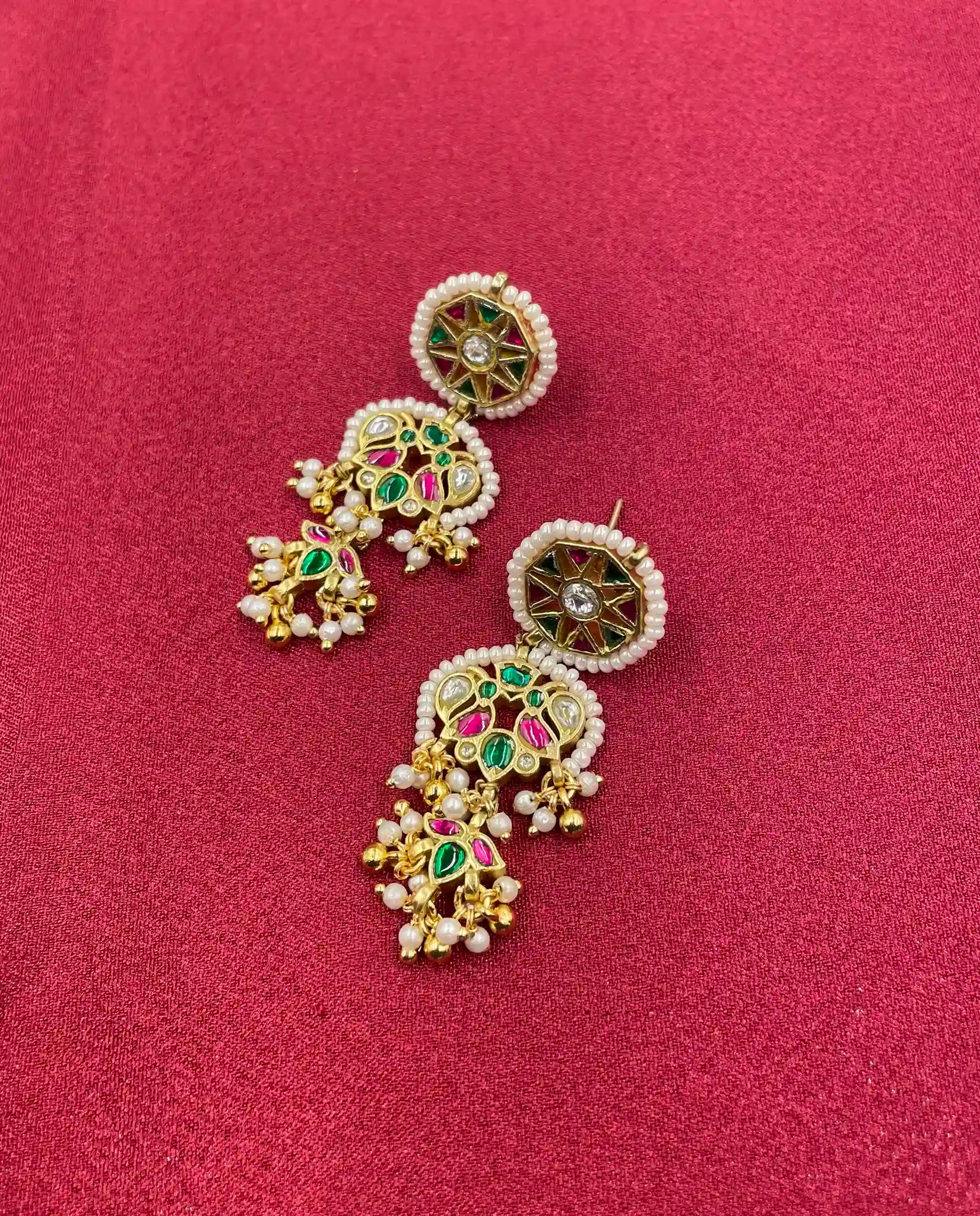 Multicolor Gold Plated Jadau Kundan  Earrings– PJER321