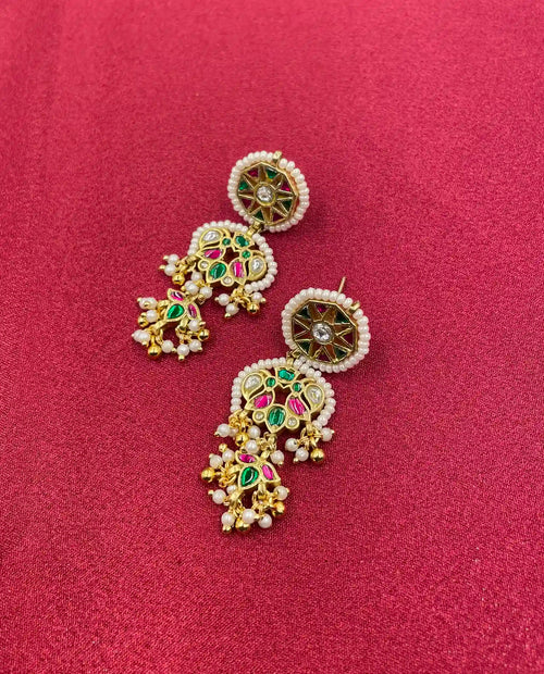 Multicolor Gold Plated Jadau Kundan  Earrings– PJER321