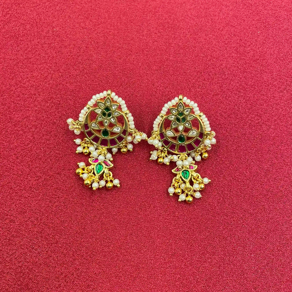 Multicolor Gold Plated Jadau Kundan  Earrings– PJER323