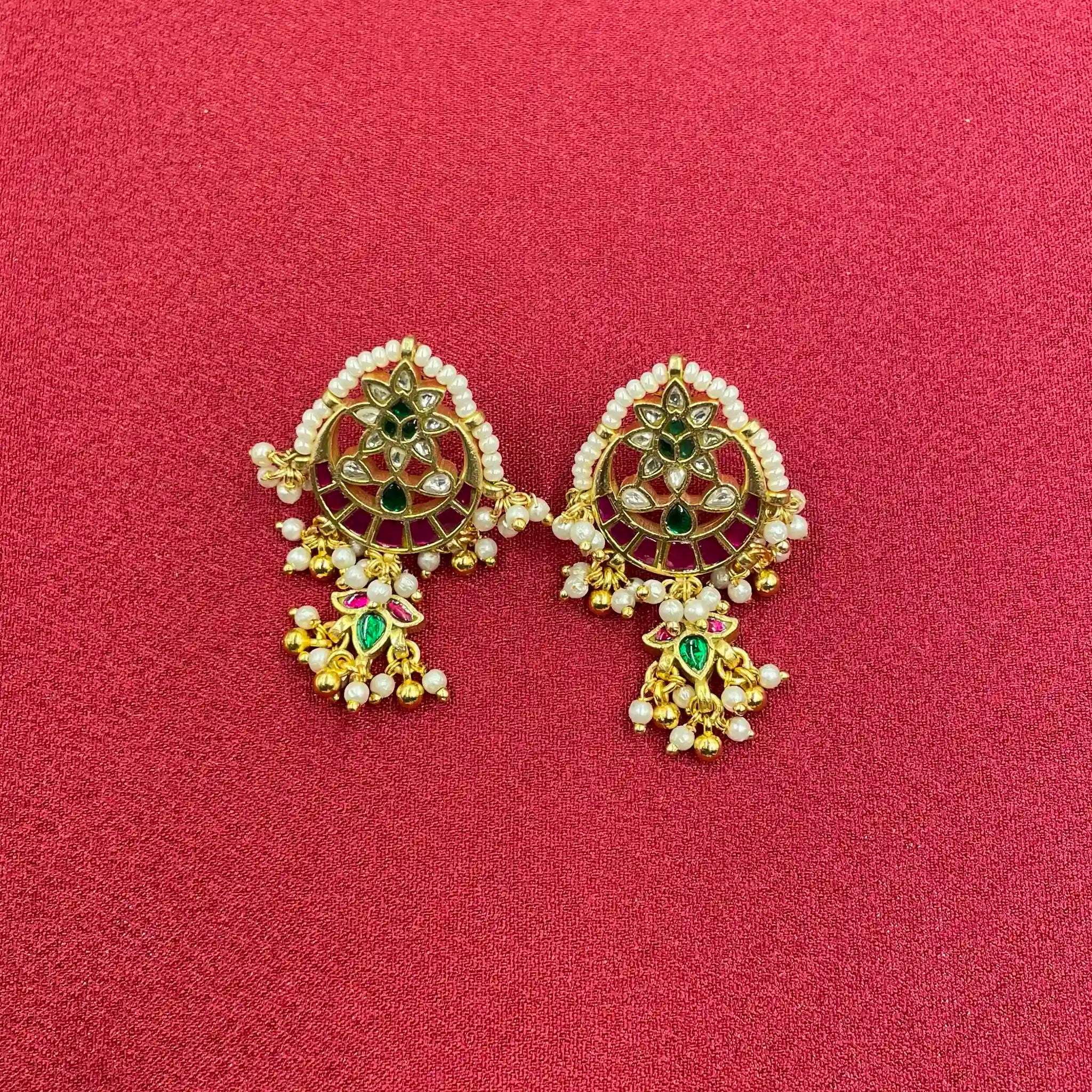 Multicolor Gold Plated Jadau Kundan  Earrings– PJER323