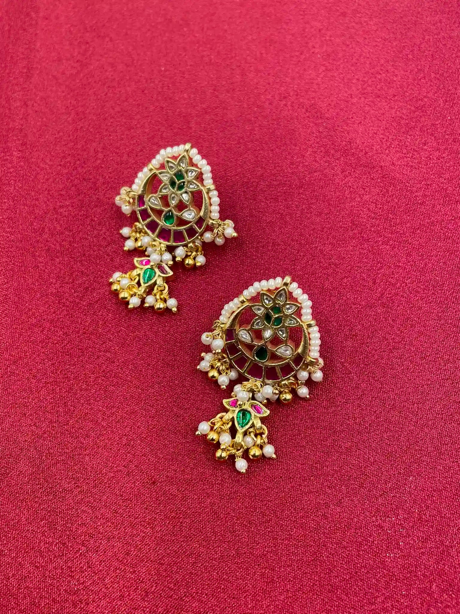 Multicolor Gold Plated Jadau Kundan  Earrings– PJER323