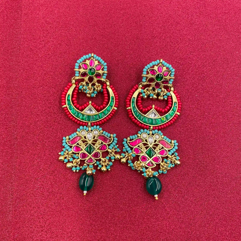 Multicolor Gold Plated Jadau Kundan  Earrings– PJER324