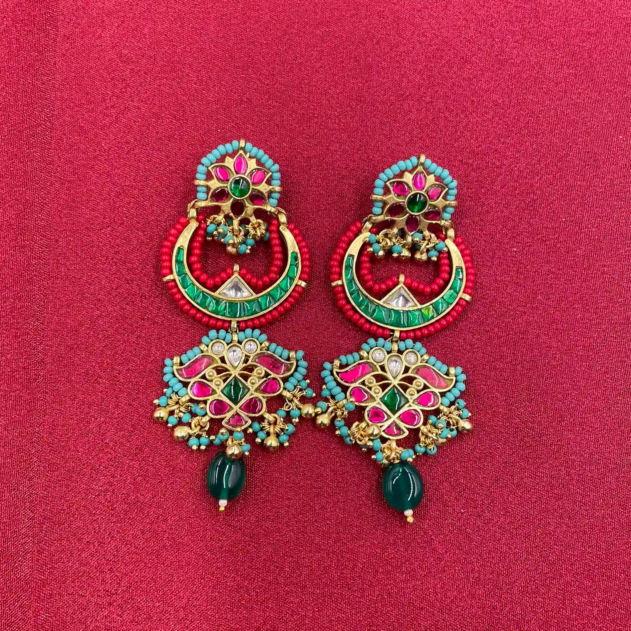 Multicolor Gold Plated Jadau Kundan  Earrings– PJER324