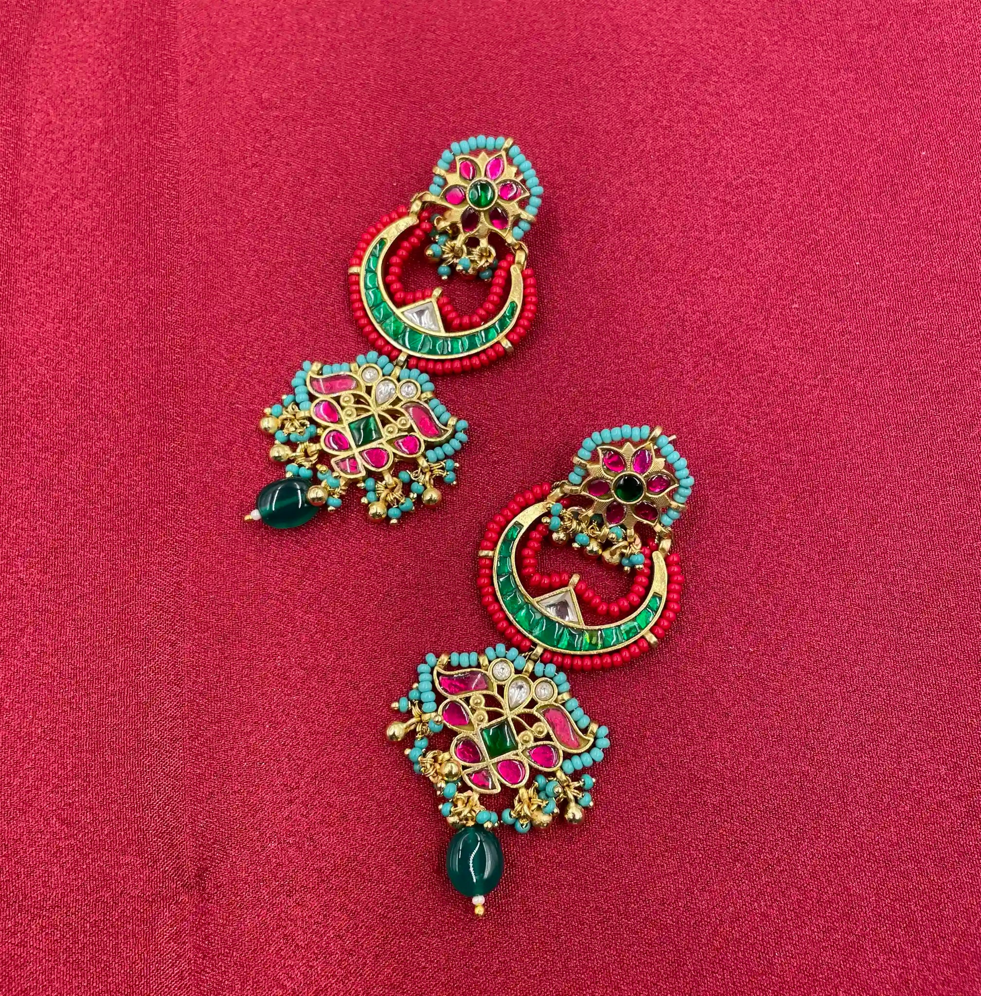 Multicolor Gold Plated Jadau Kundan  Earrings– PJER324