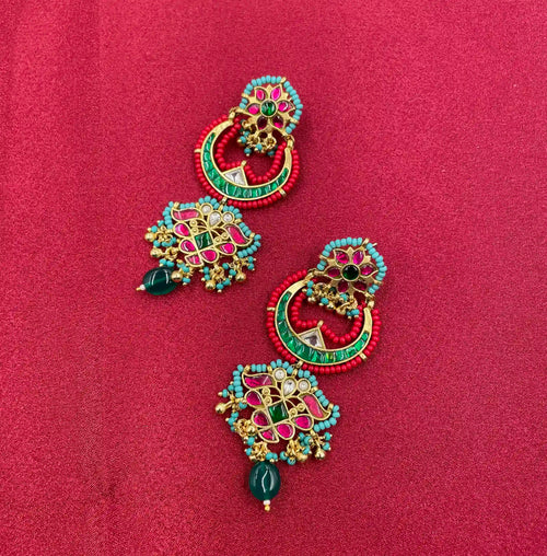 Multicolor Gold Plated Jadau Kundan  Earrings– PJER324