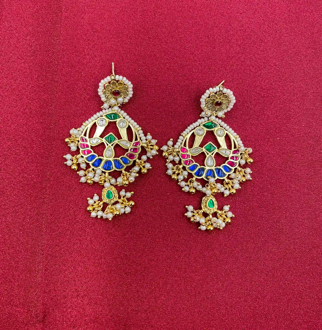 MultiColor Gold Plated Jadau Kundan Earrings - PJER325