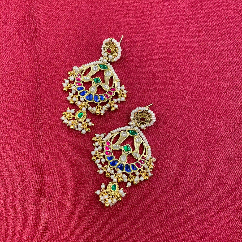 MultiColor Gold Plated Jadau Kundan Earrings - PJER325