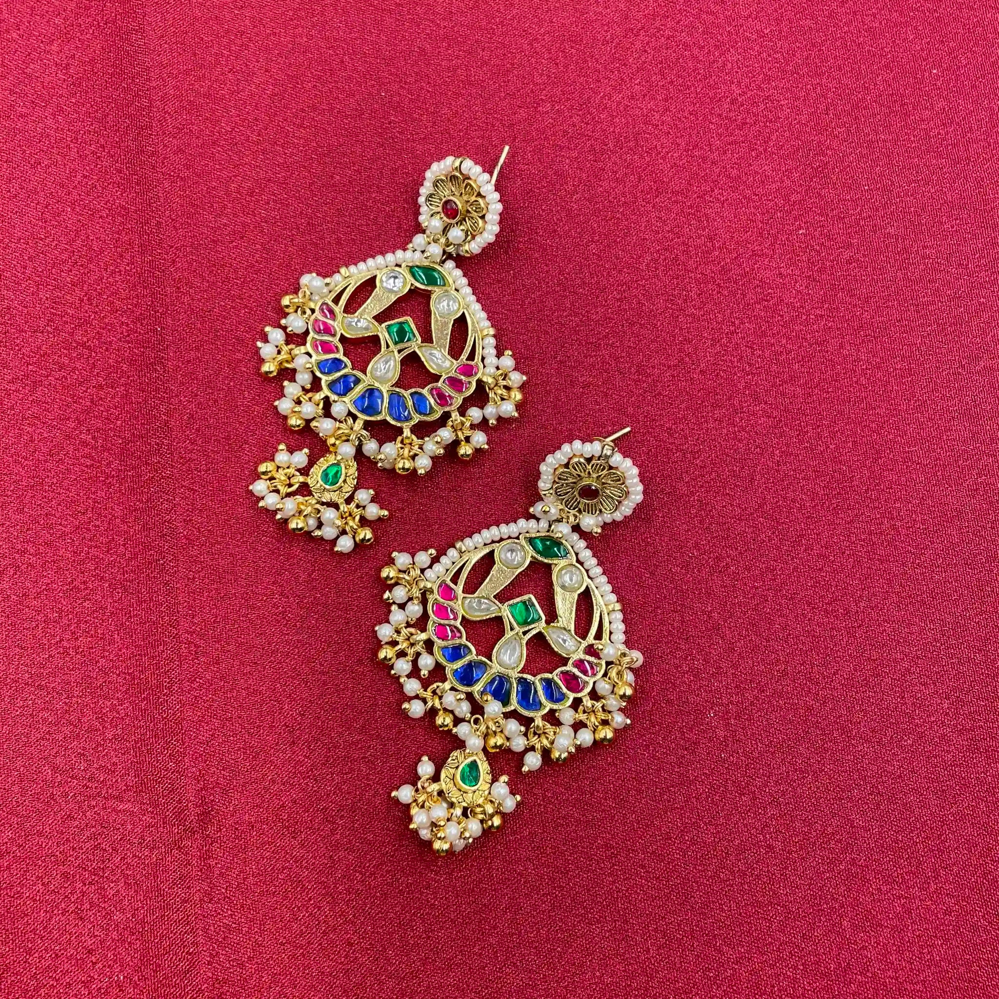 MultiColor Gold Plated Jadau Kundan Earrings - PJER325
