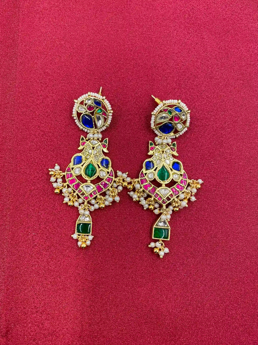 Multicolor Gold Plated Jadau Kundan  Earrings– PJER326