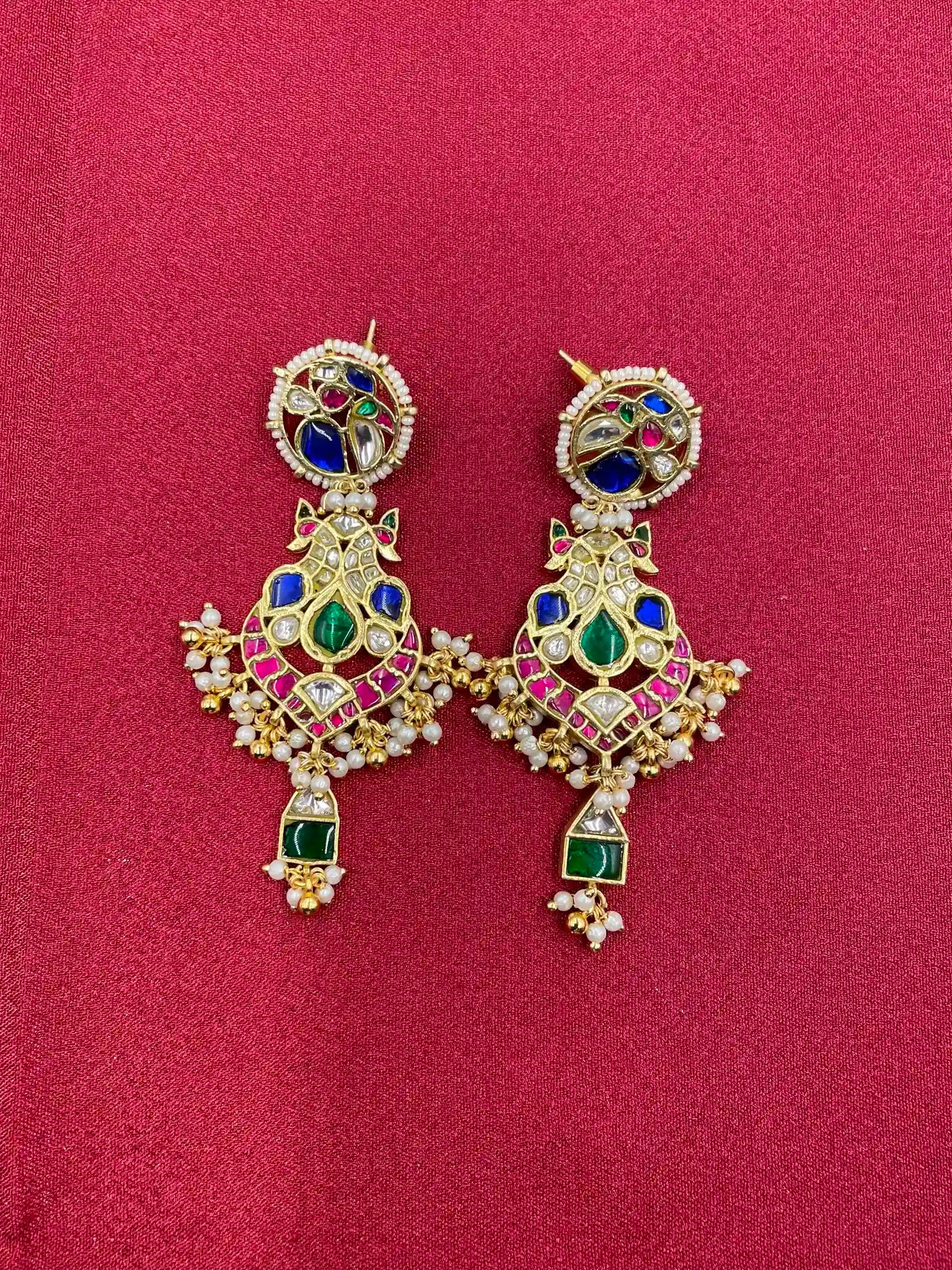 Multicolor Gold Plated Jadau Kundan  Earrings– PJER326