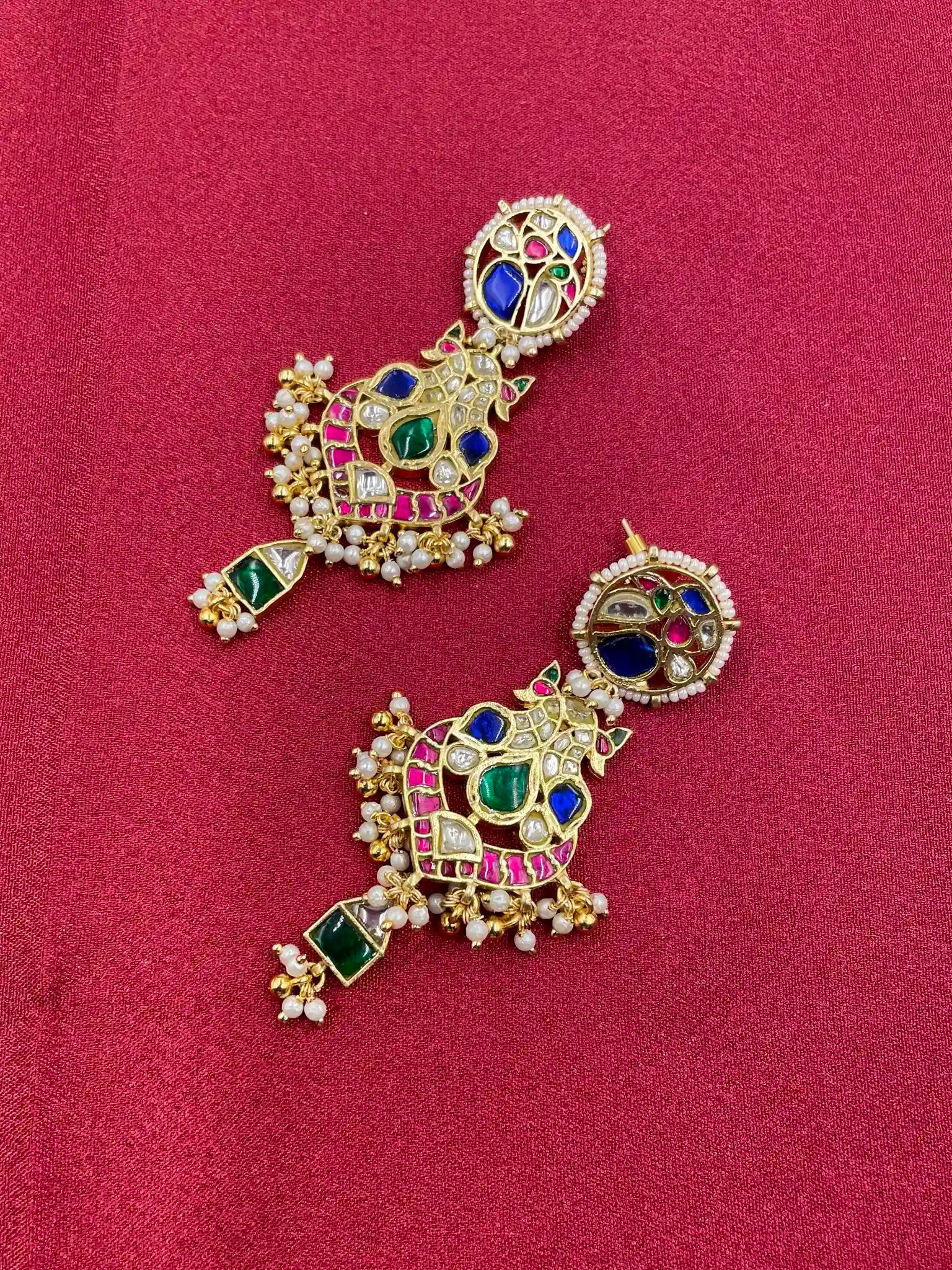 Multicolor Gold Plated Jadau Kundan  Earrings– PJER326