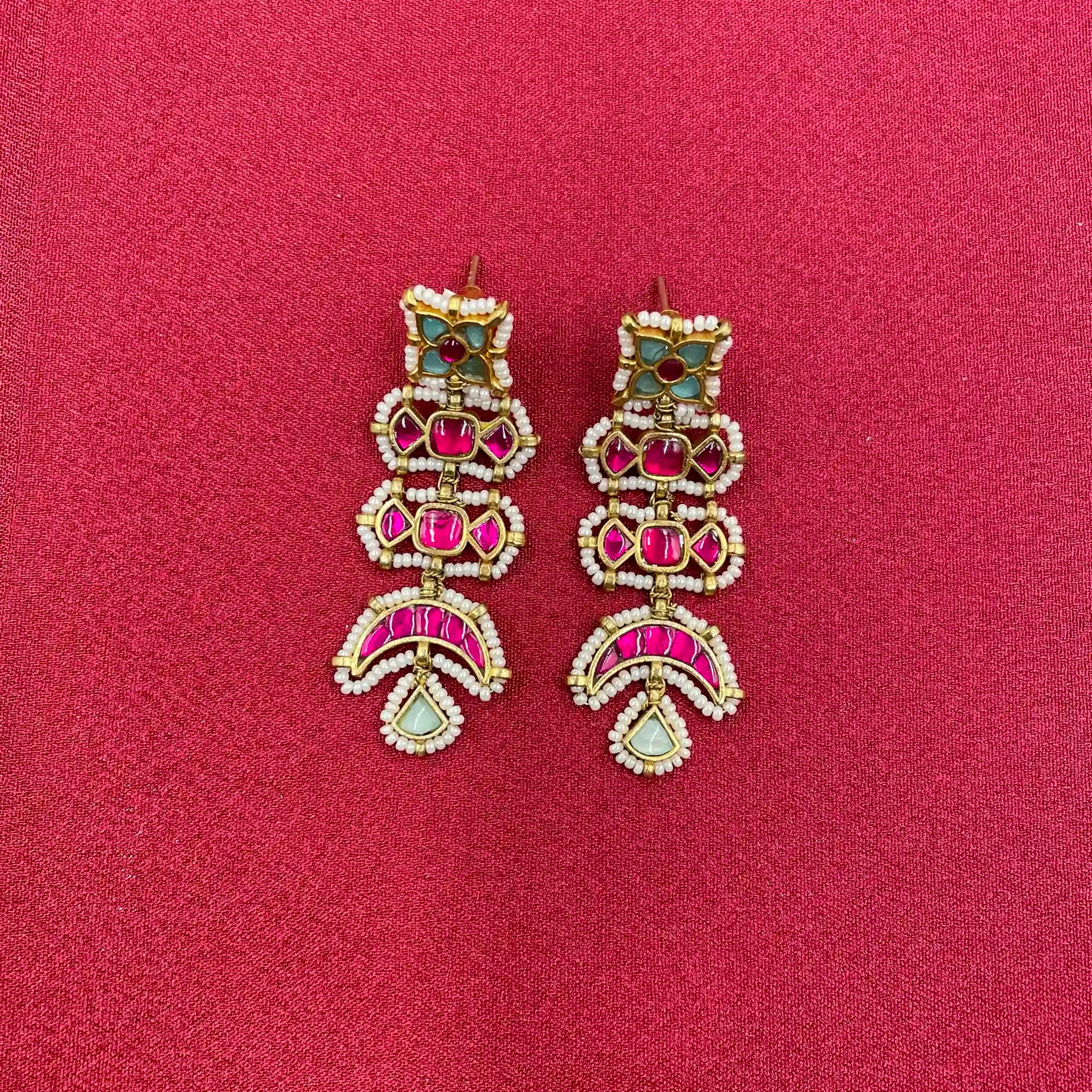 Multicolor Gold Plated Jadau Kundan  Earrings– PJER327