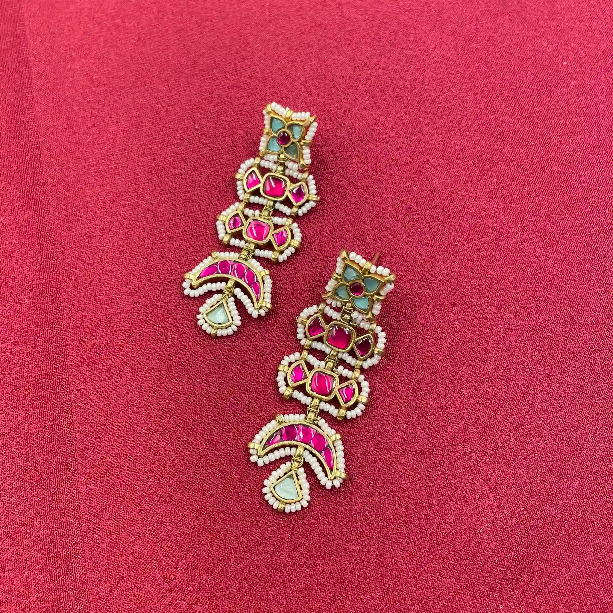 Multicolor Gold Plated Jadau Kundan  Earrings– PJER327