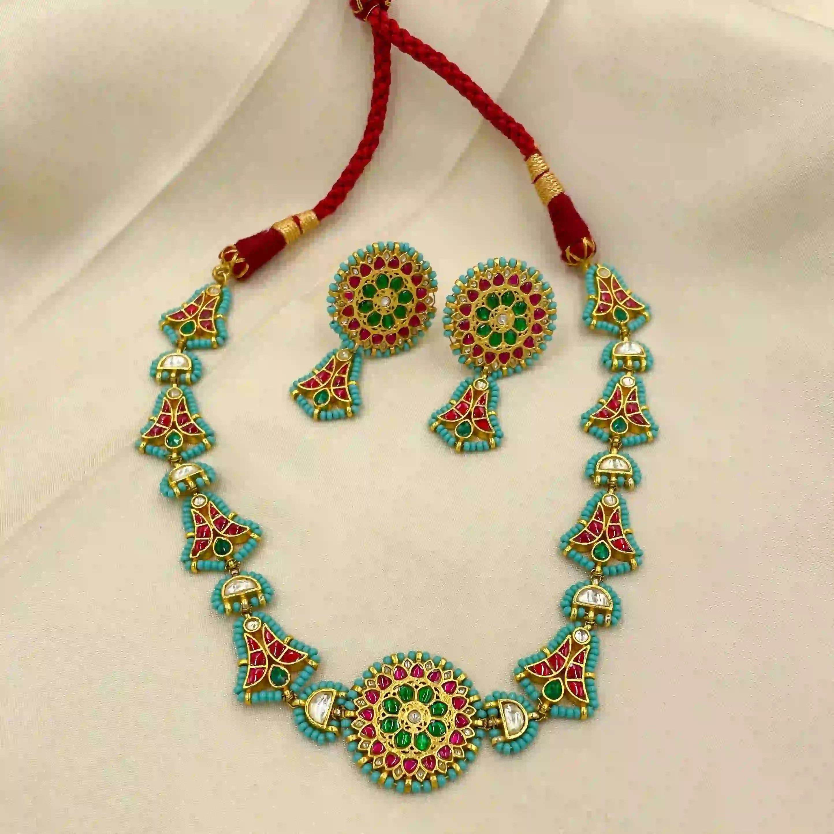 Multicolor Jadau Kundan Necklace Set – PJNS045