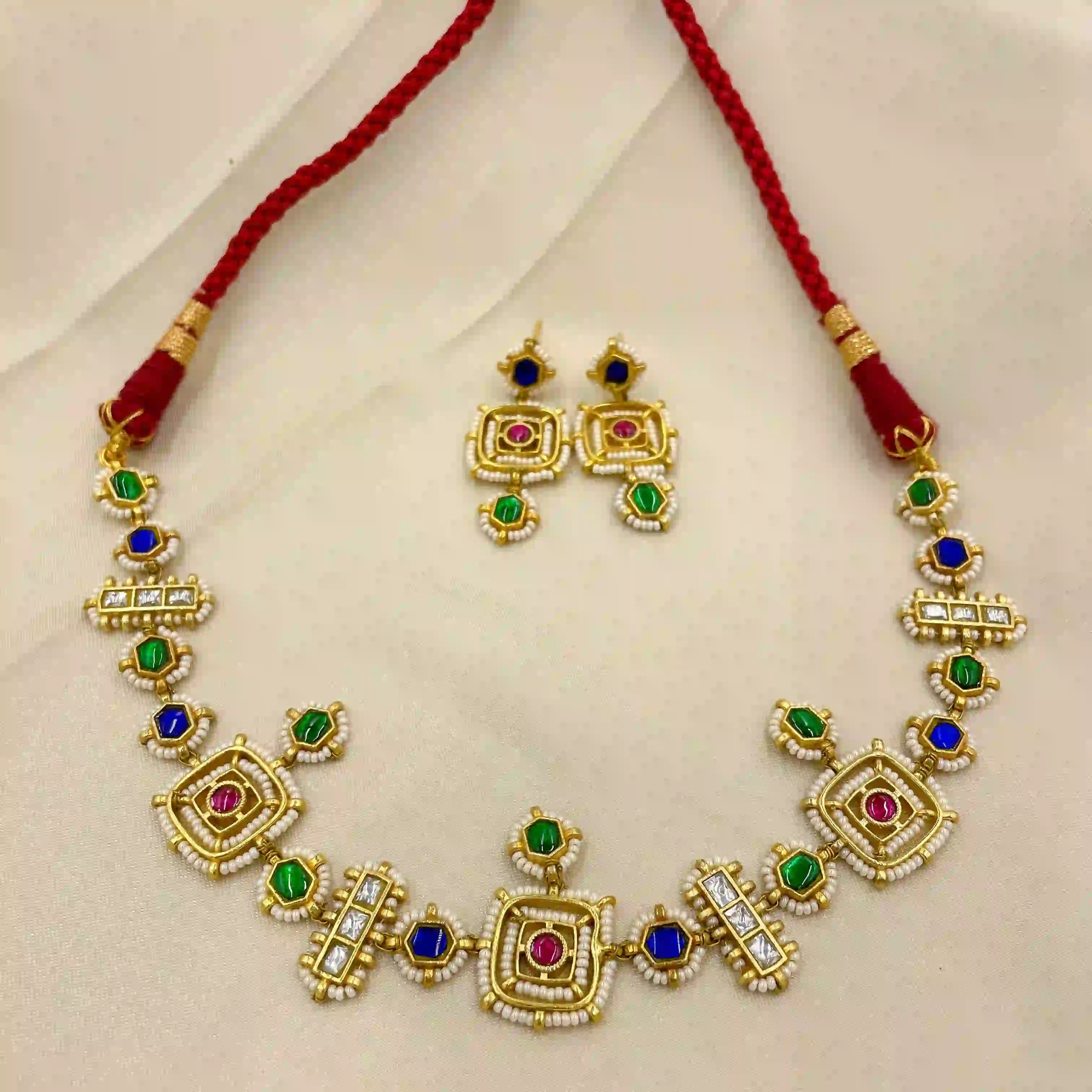 Multicolor Jadau Kundan Necklace Set – PJNS046