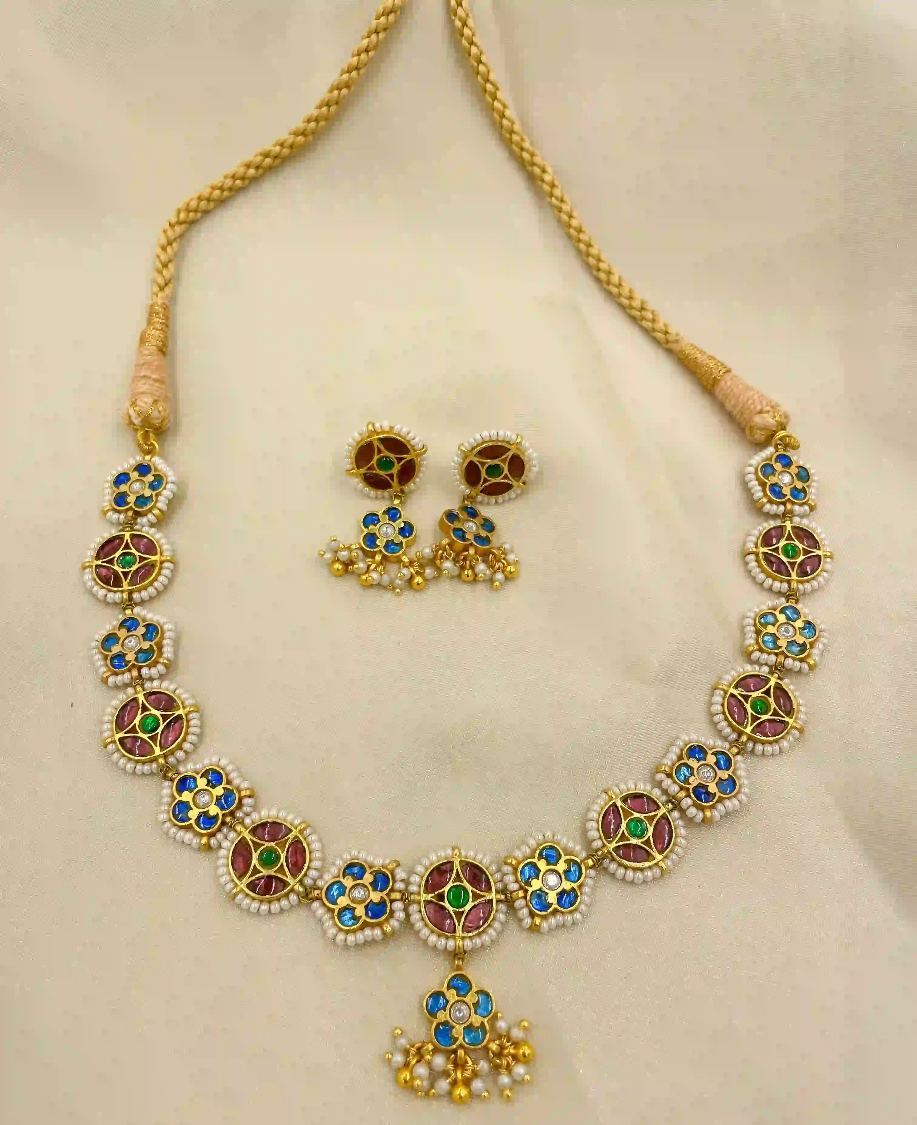 Multicolor Jadau Kundan Necklace Set – PJNS052