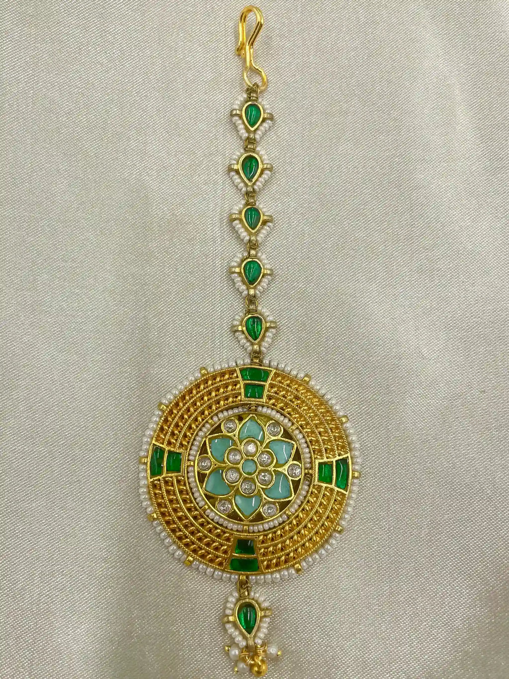 Multicolor Gold Plated Jadau Kundan MaangTeeka - PJMT014