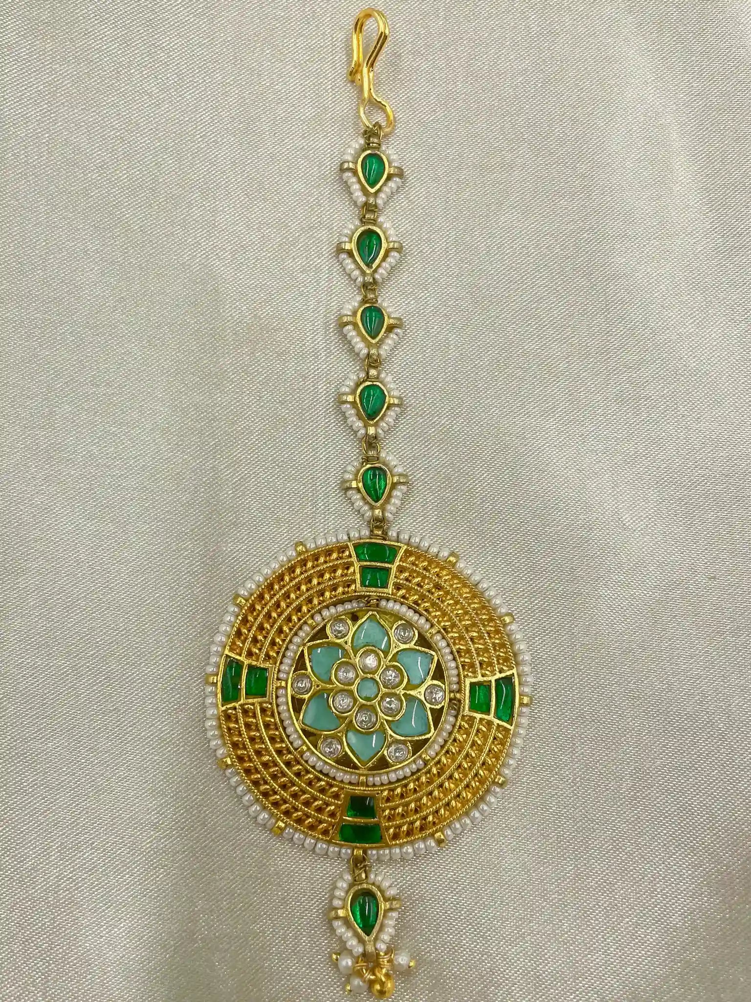 Multicolor Gold Plated Jadau Kundan MaangTeeka - PJMT014