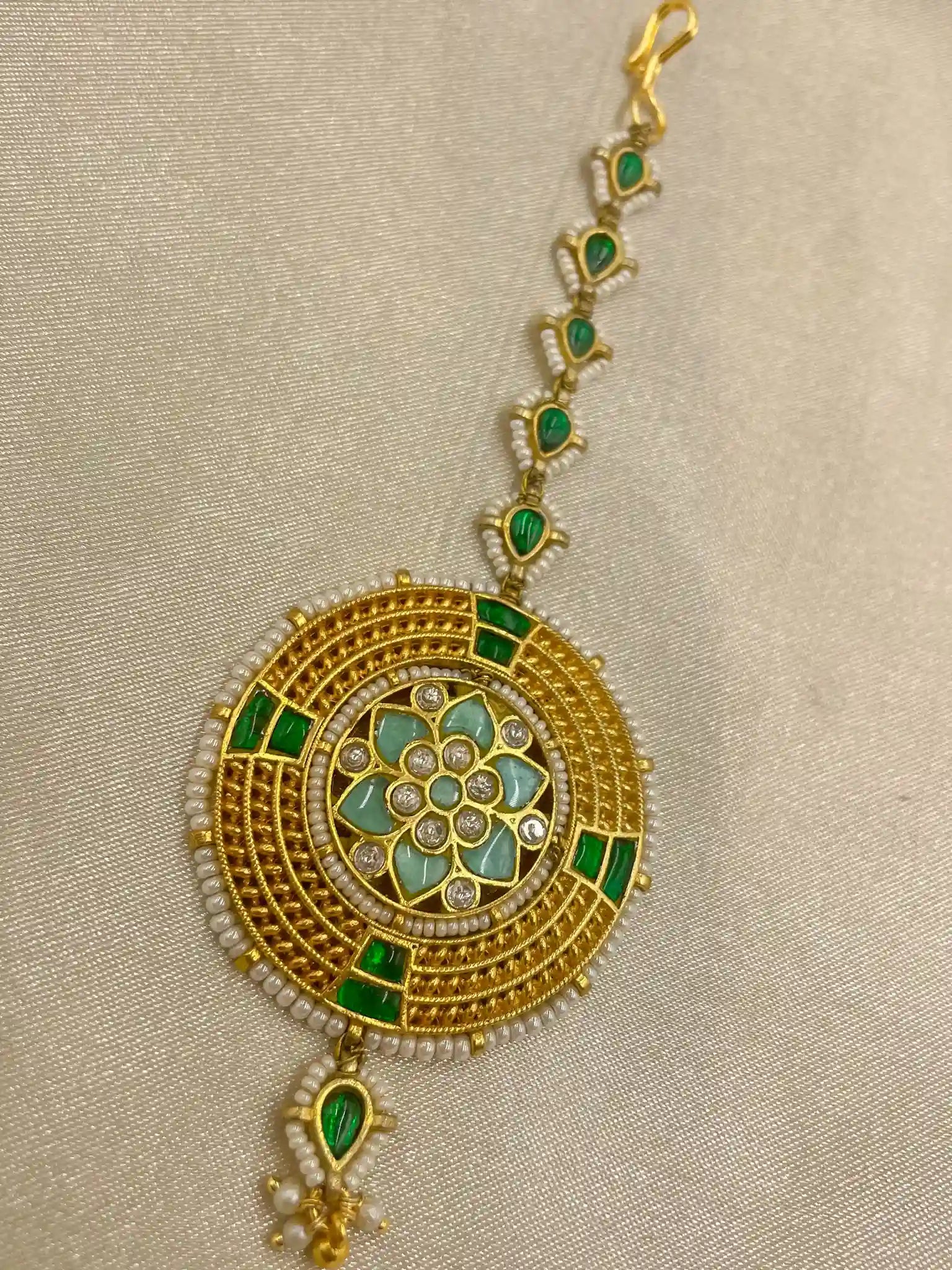 Multicolor Gold Plated Jadau Kundan MaangTeeka - PJMT014