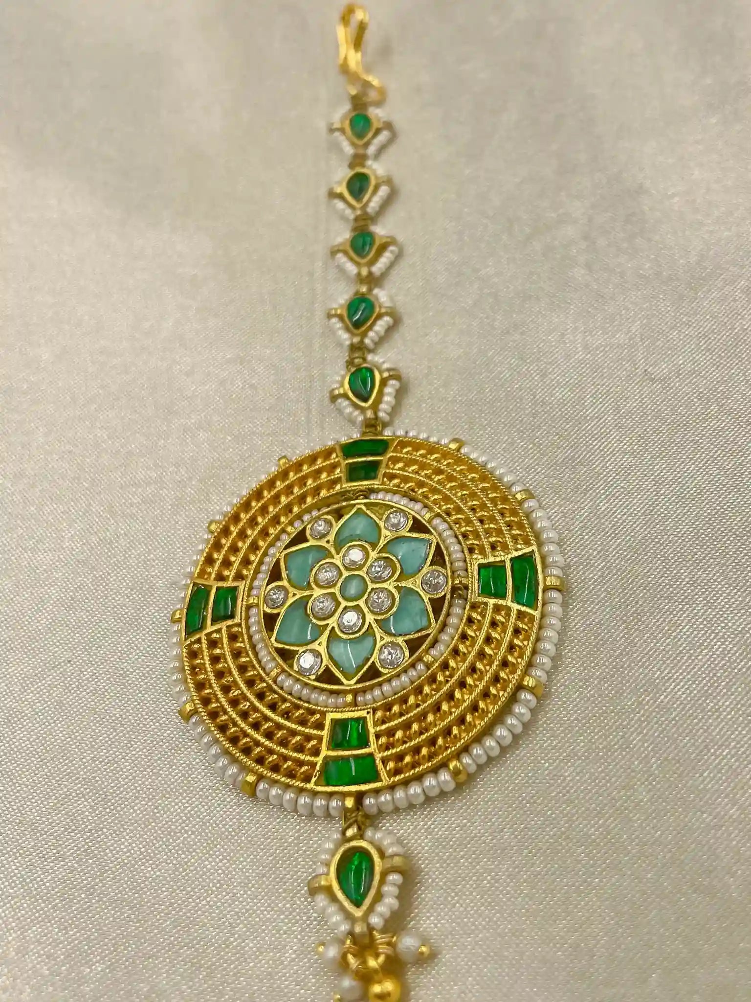 Multicolor Gold Plated Jadau Kundan MaangTeeka - PJMT014