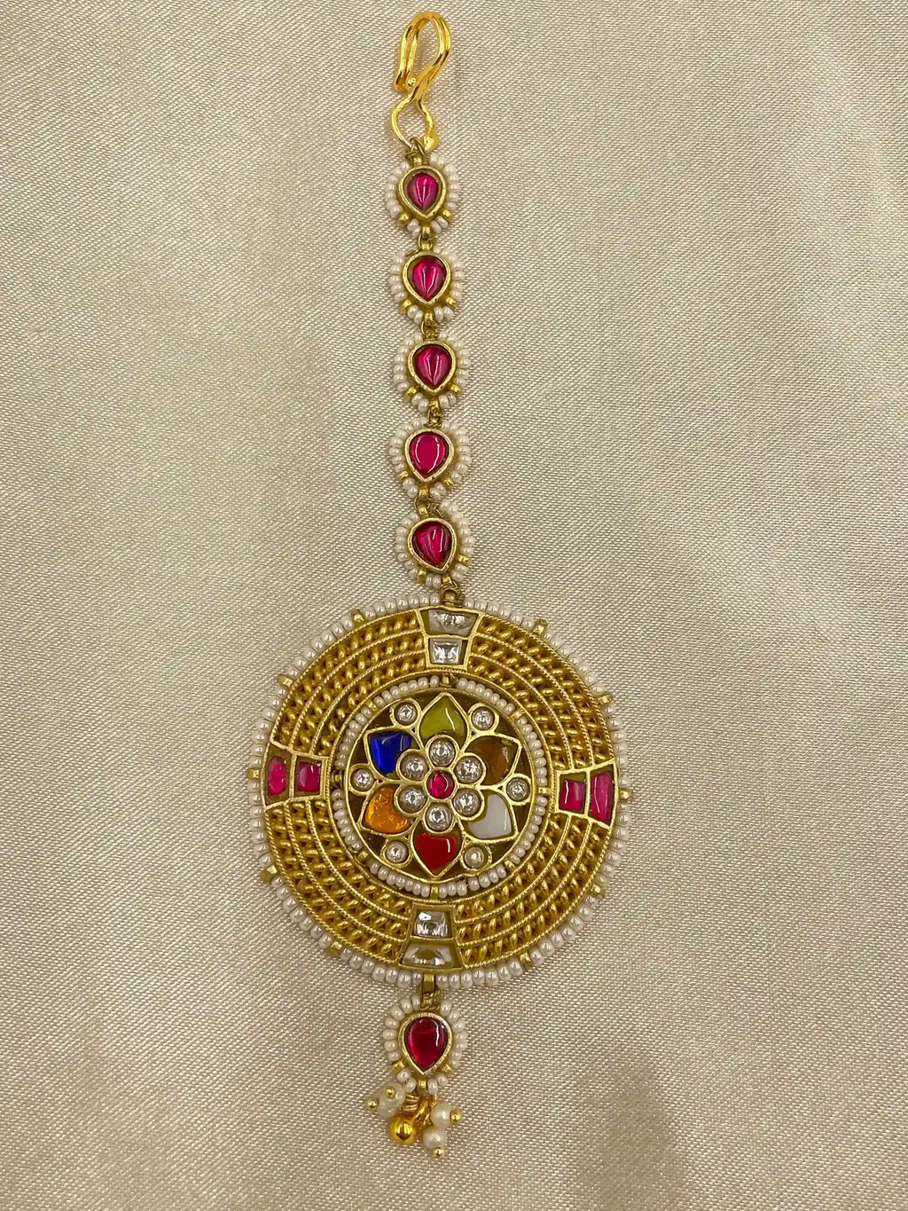 MultiColor Gold Plated Jadau Kundan MaangTeeka - PJMT015