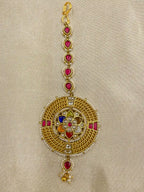 MultiColor Gold Plated Jadau Kundan MaangTeeka - PJMT015