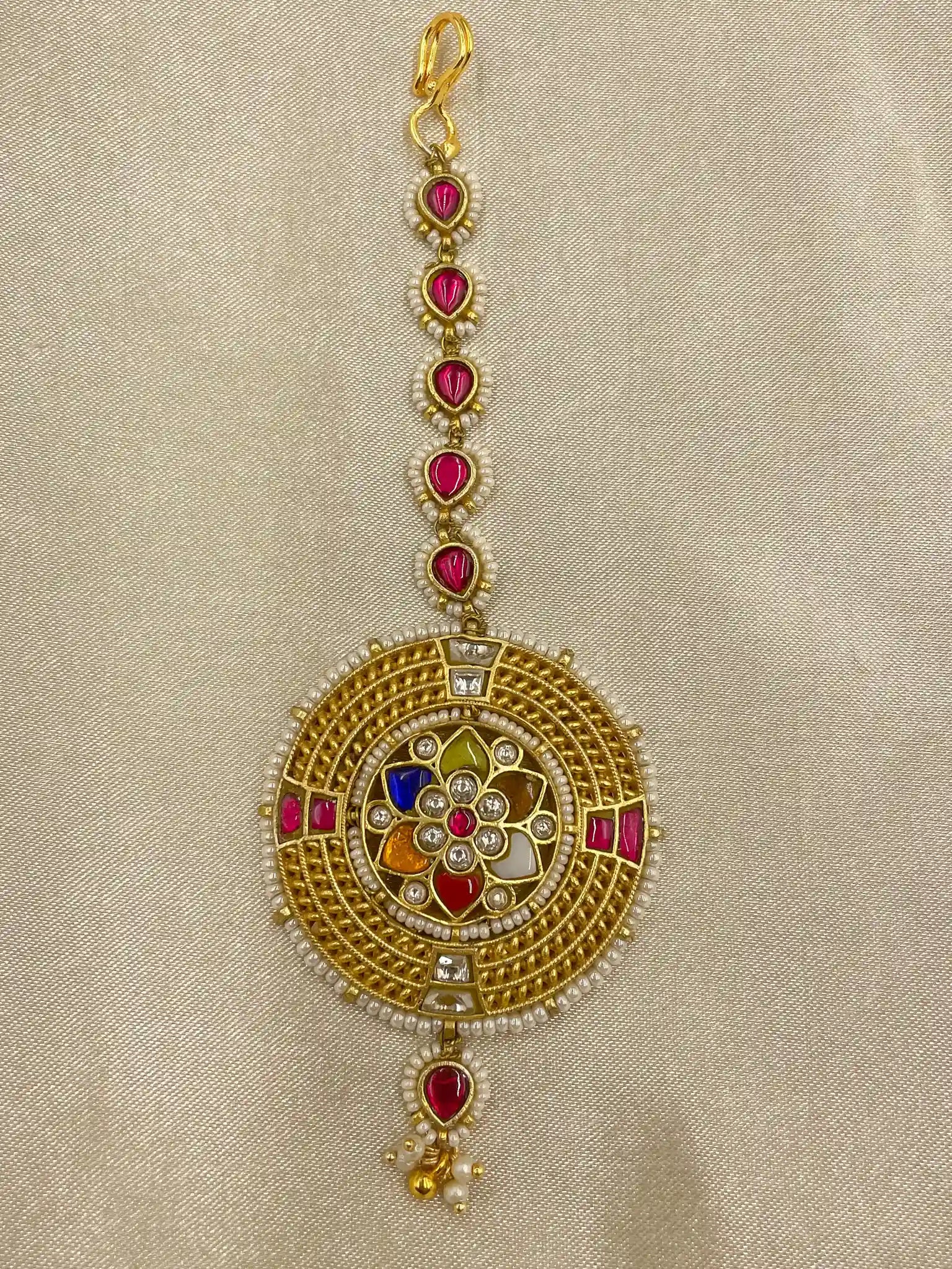MultiColor Gold Plated Jadau Kundan MaangTeeka - PJMT015