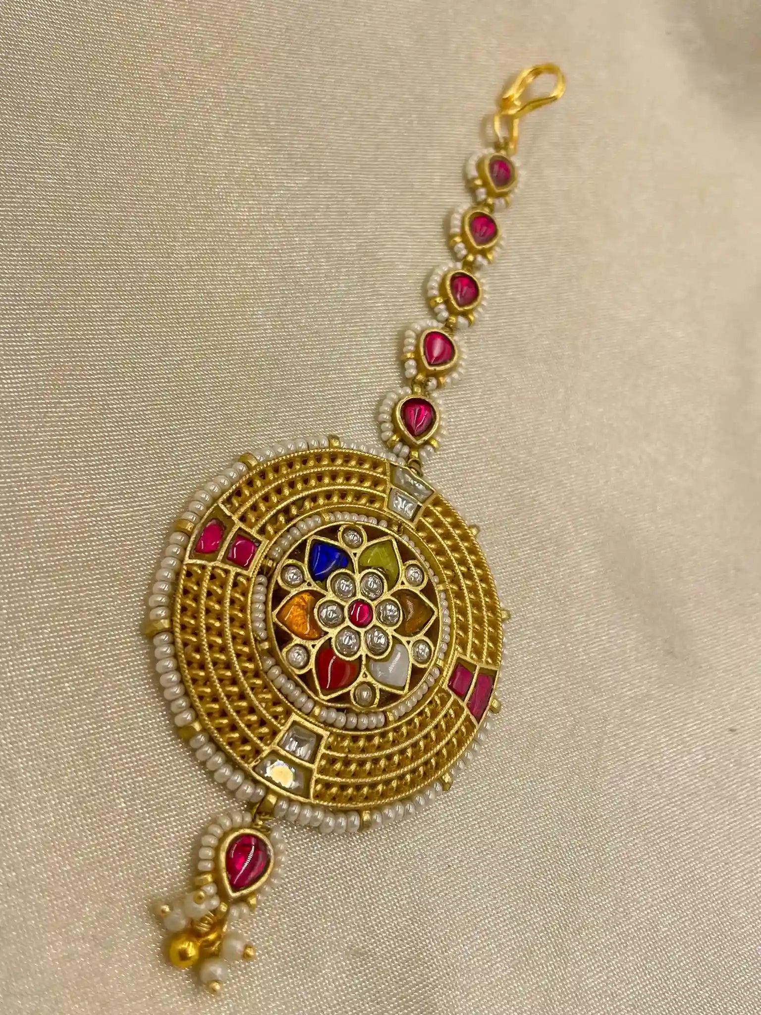 MultiColor Gold Plated Jadau Kundan MaangTeeka - PJMT015