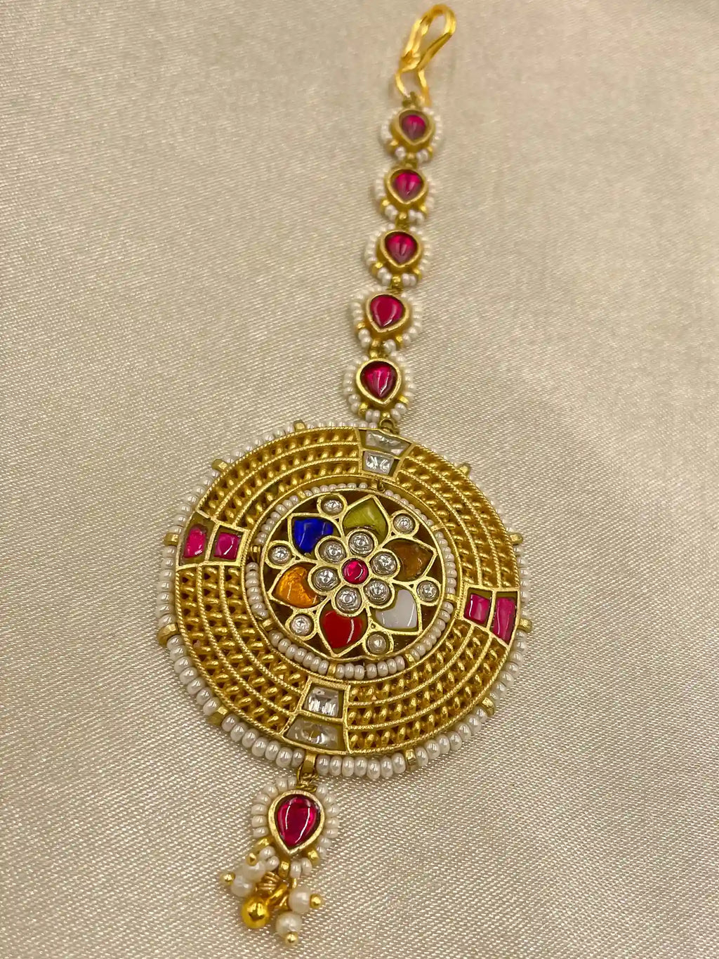MultiColor Gold Plated Jadau Kundan MaangTeeka - PJMT015