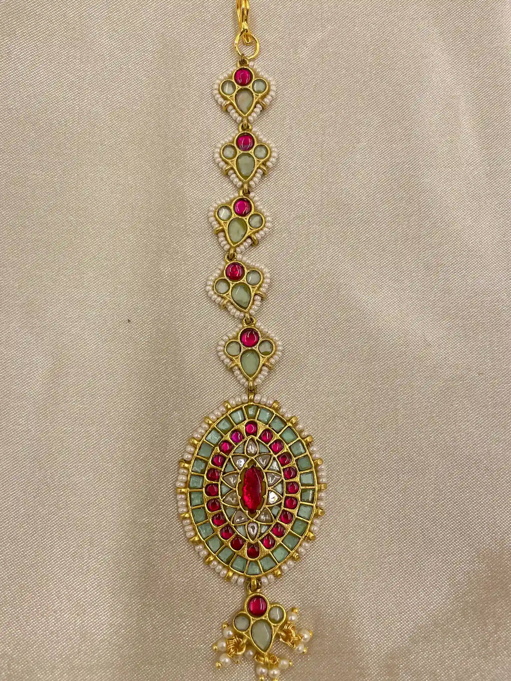 Multicolor Gold Plated Jadau Kundan MaangTeeka - PJMT016