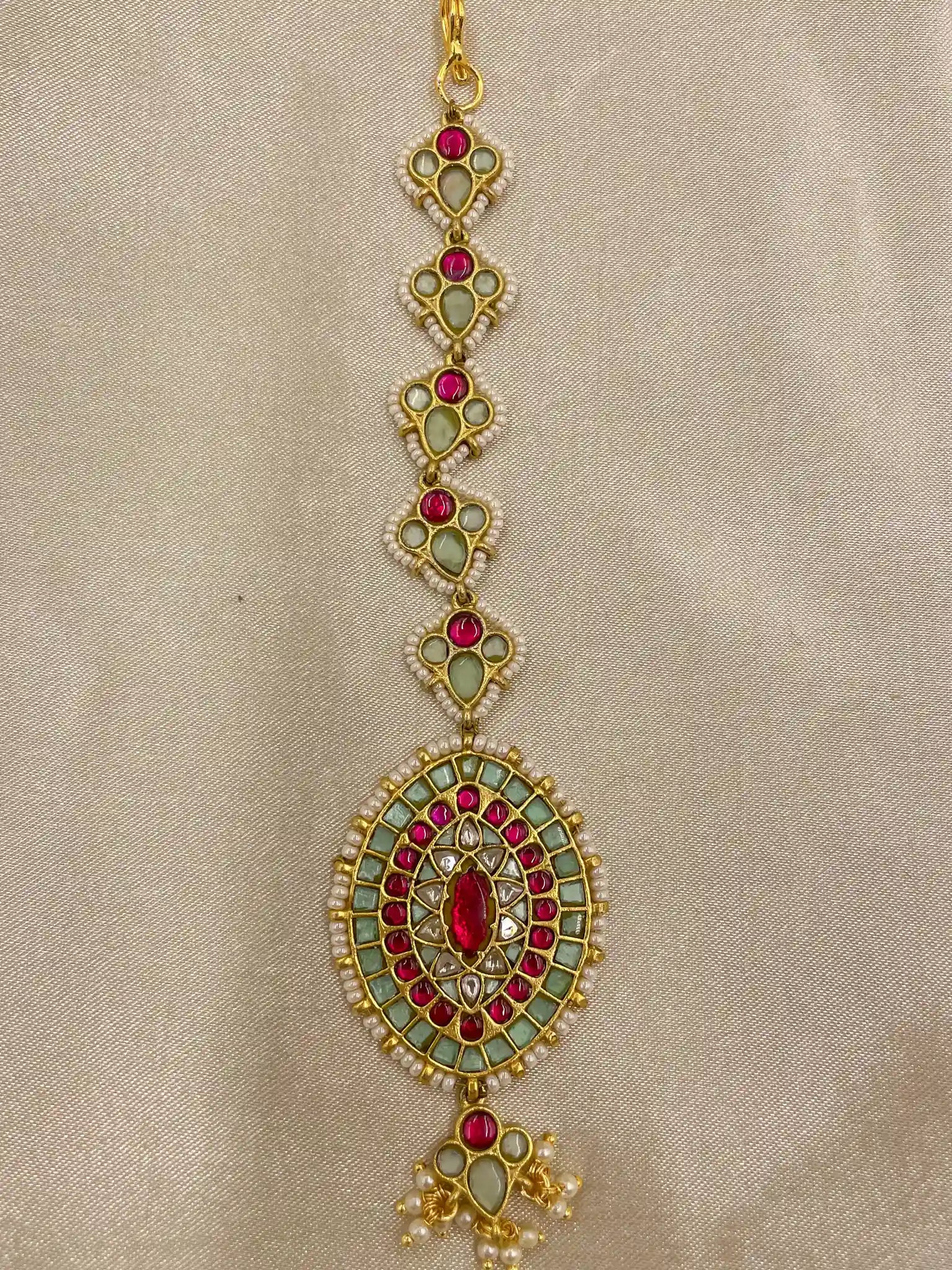Multicolor Gold Plated Jadau Kundan MaangTeeka - PJMT016