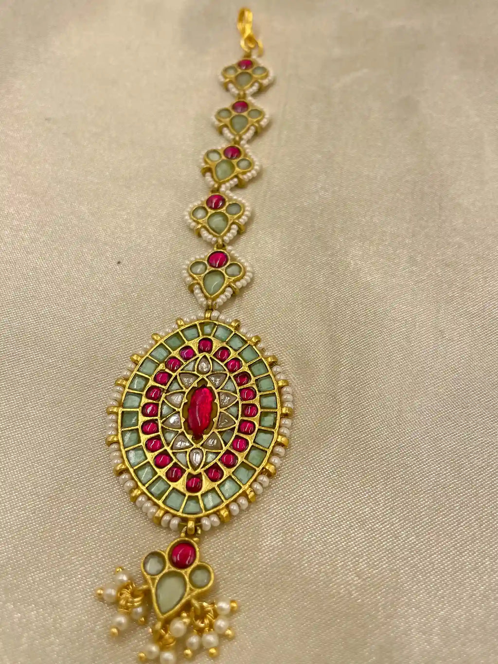 Multicolor Gold Plated Jadau Kundan MaangTeeka - PJMT016