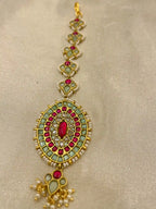Multicolor Gold Plated Jadau Kundan MaangTeeka - PJMT016