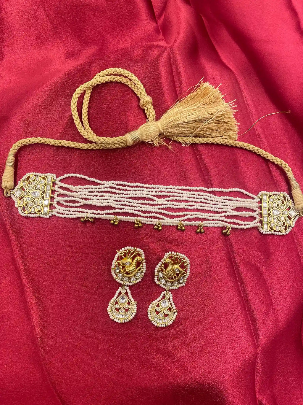 White Color Gold Plated Jadau Kundan Necklace Set - PJNS101