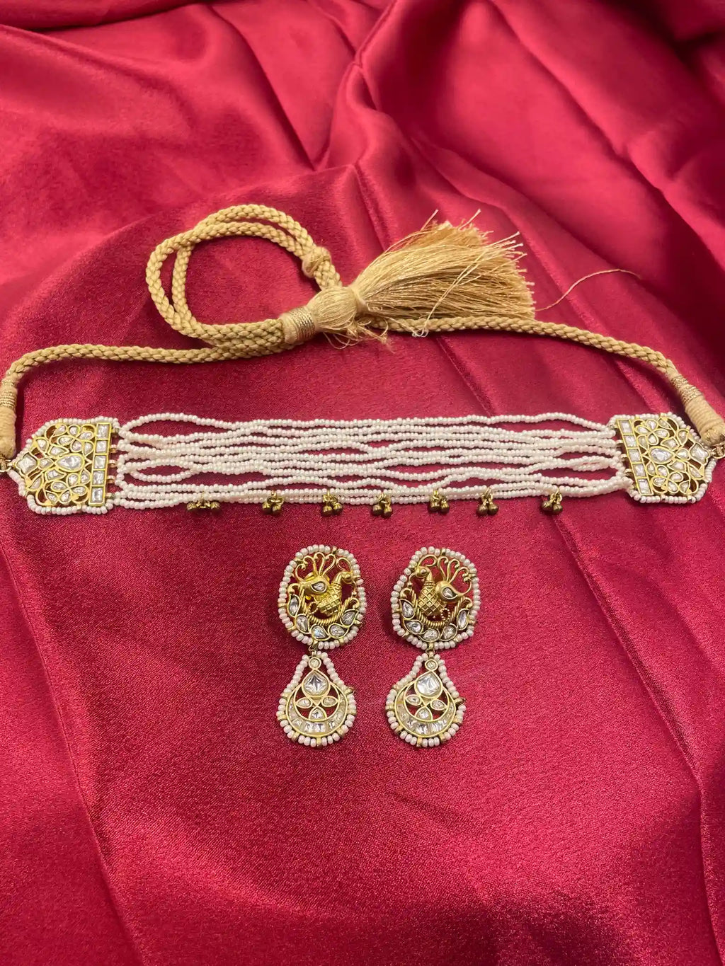 White Color Gold Plated Jadau Kundan Necklace Set - PJNS101